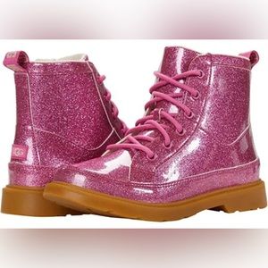UGG KIDS ROBLEY GLITTER BERRY ROSE PINK COMBAT BOOTS - Size: 1f
